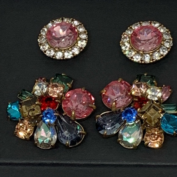 J. Crew Three Pair Crystal Earrings Box Set NWT - Picture 3 of 7